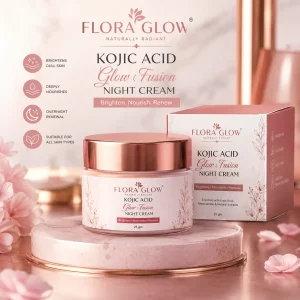 Flora Glow Kojic Acid Night Cream for Bright and Glowing Skin.